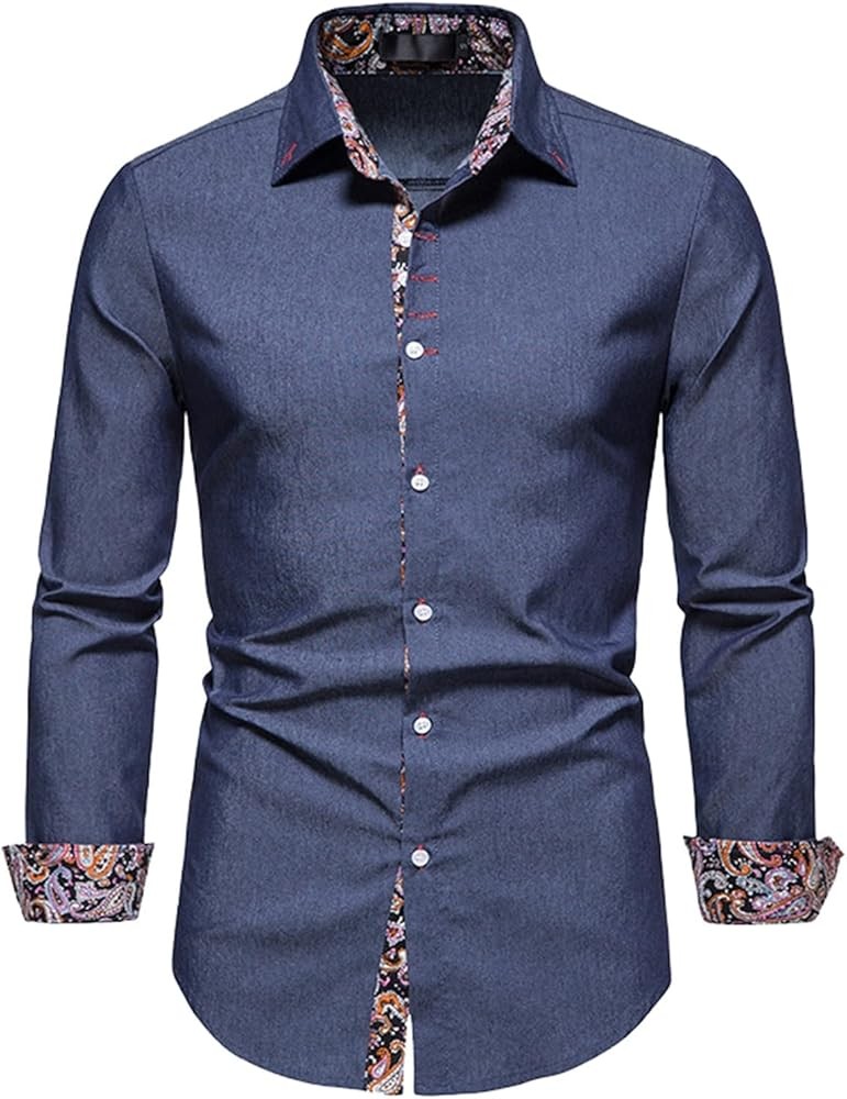 Men's Long Sleeve Shirts Dress Shirt Solid Color Slim Fit Casual Business Mal Button Down Shirts, M-2XL